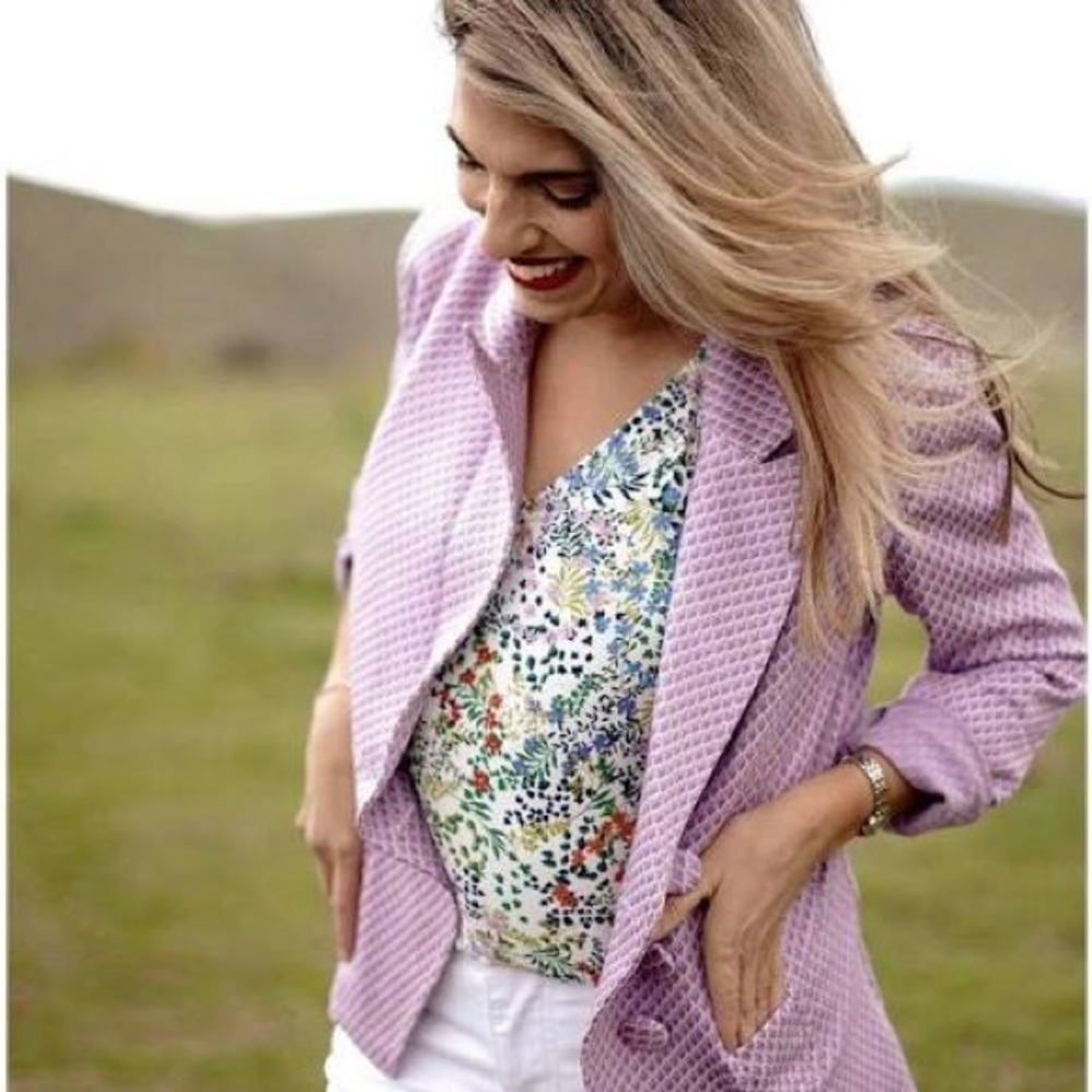 CAbi Blazer M Maverick Imperial Sugar Plum Geometric Print 5847